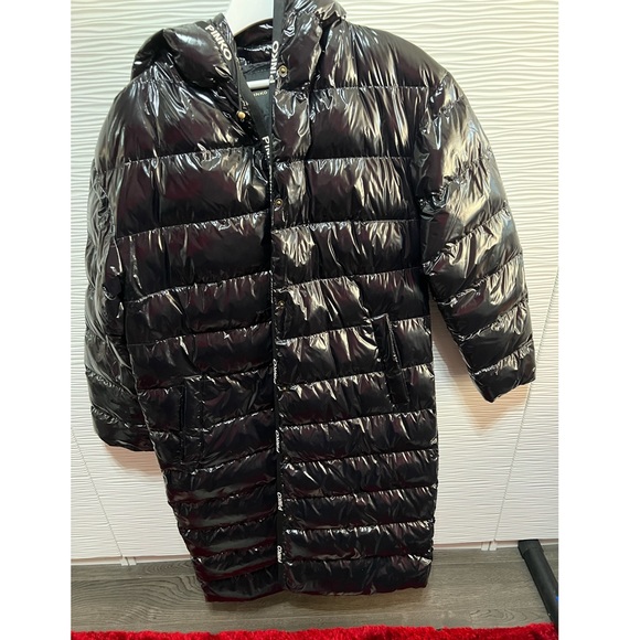 PINKO shiny black belted hooded coat - Picture 3 of 8